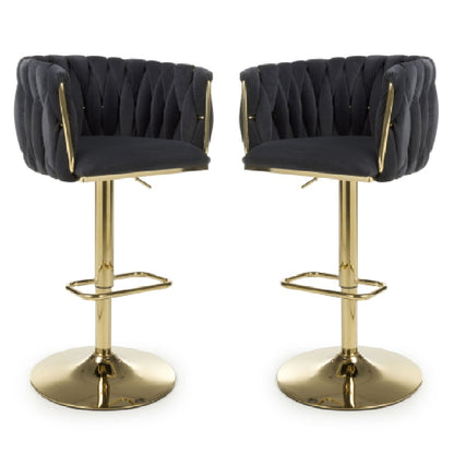 Bellaire Black Brushed Velvet Bar Stools In Pair
