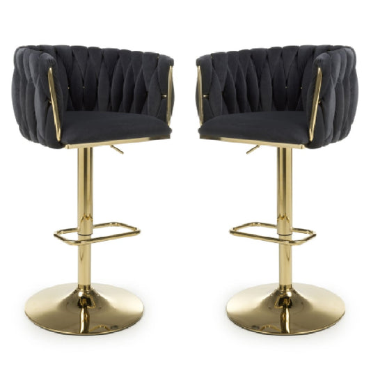 Bellaire Black Brushed Velvet Bar Stools In Pair