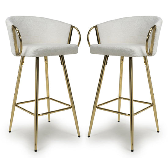 Volero Cream Textured Effect Bar Stools In Pair