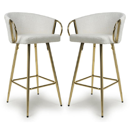 Volero Cream Textured Effect Bar Stools In Pair