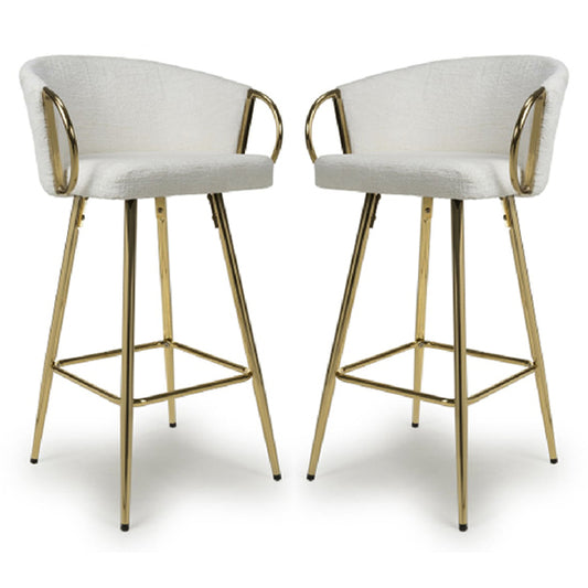 Volero Cream Textured Effect Bar Stools In Pair