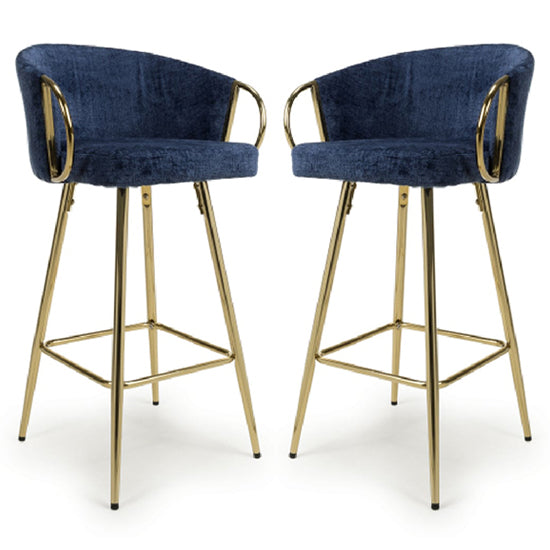 Volero Blue Textured Effect Bar Stools In Pair
