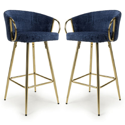 Volero Blue Textured Effect Bar Stools In Pair