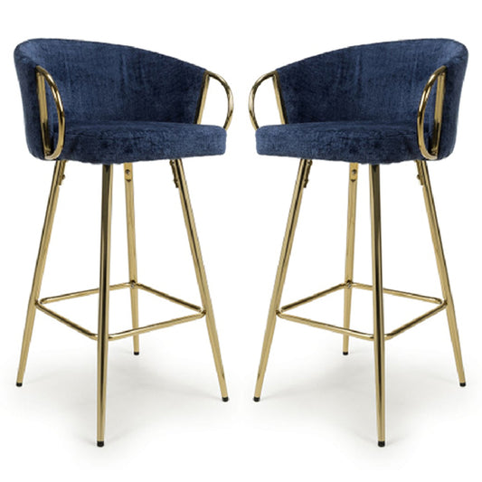 Volero Blue Textured Effect Bar Stools In Pair