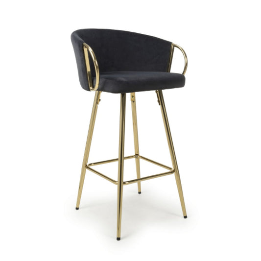 Volero Black Brushed Velvet Bar Stools In Pair
