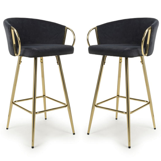 Volero Black Brushed Velvet Bar Stools In Pair