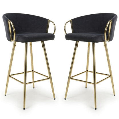 Volero Black Brushed Velvet Bar Stools In Pair