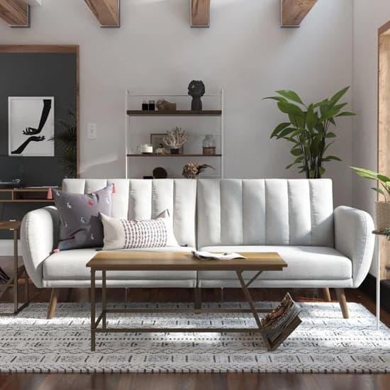 Brittany Linen Sofa Bed In Light Grey With Wooden Legs