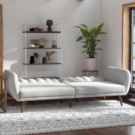 Brittany Linen Sofa Bed In Light Grey With Wooden Legs