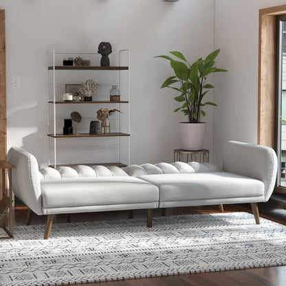 Brittany Linen Sofa Bed In Light Grey With Wooden Legs