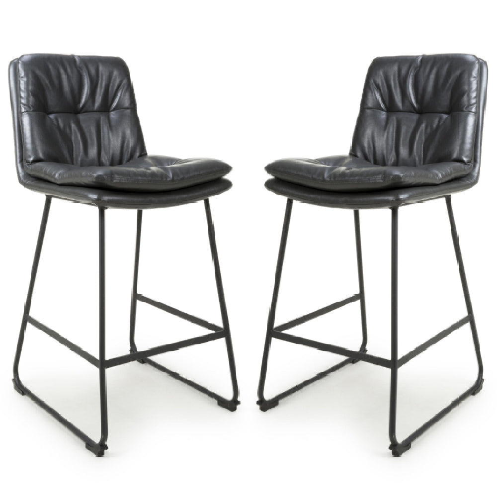 Argyle Dark Grey Leather Effect Fabric Bar Chairs In Pair