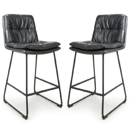 Argyle Dark Grey Leather Effect Fabric Bar Chairs In Pair