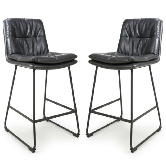 Argyle Dark Grey Leather Effect Fabric Bar Chairs In Pair