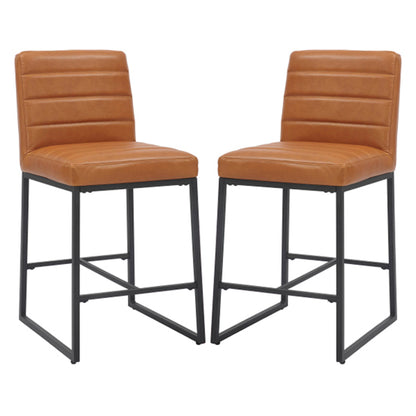 Carlton Light Brown Real Leather Bar Stools In Pair