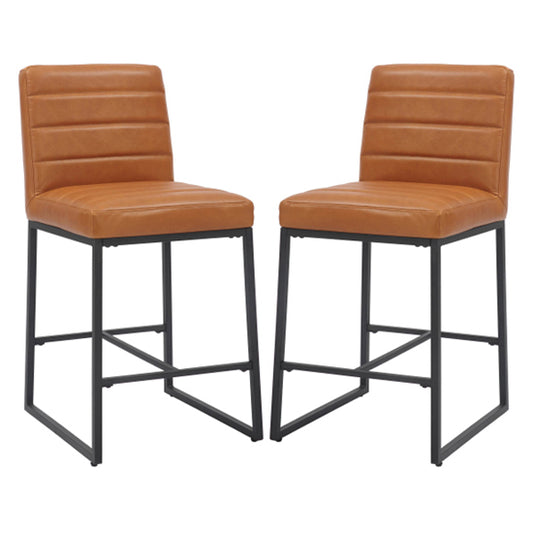 Carlton Light Brown Real Leather Bar Stools In Pair