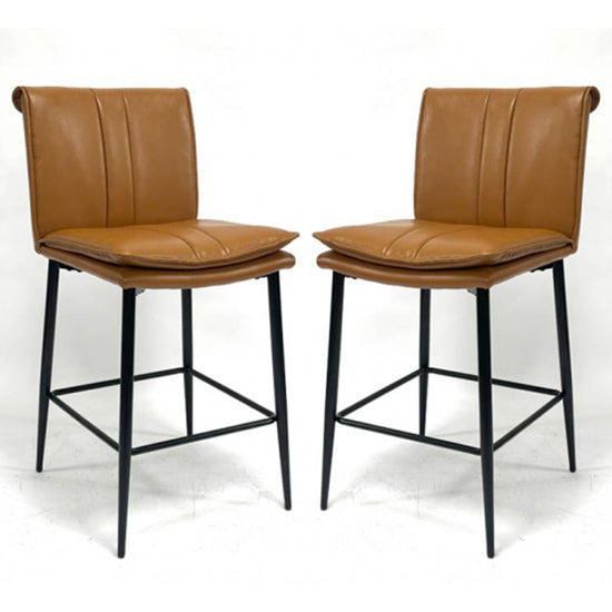 Lansdowne Tan Leather Effect Bar Stools In Pair