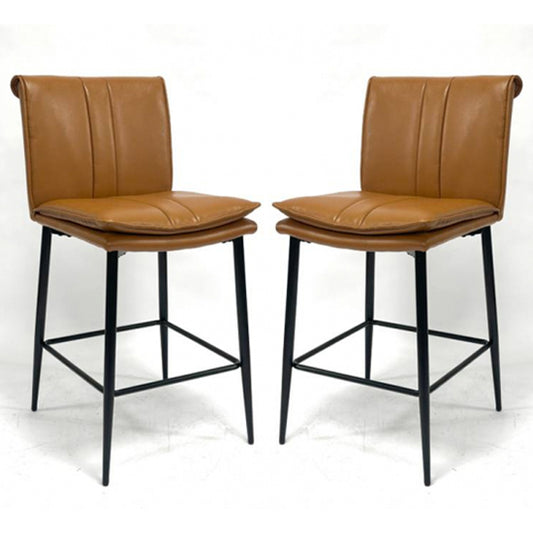 Lansdowne Tan Leather Effect Bar Stools In Pair