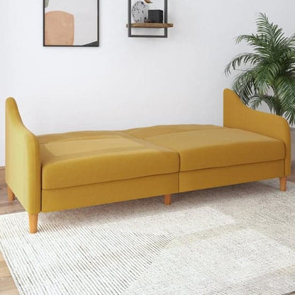 Jasper Linen Fabric Sofa Bed In Mustard With Wooden Legs