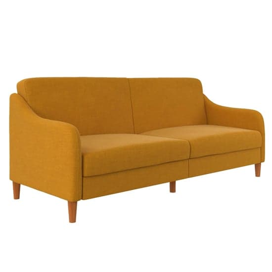 Jasper Linen Fabric Sofa Bed In Mustard With Wooden Legs