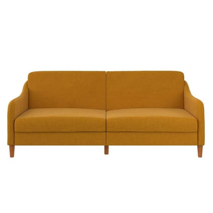 Jasper Linen Fabric Sofa Bed In Mustard With Wooden Legs