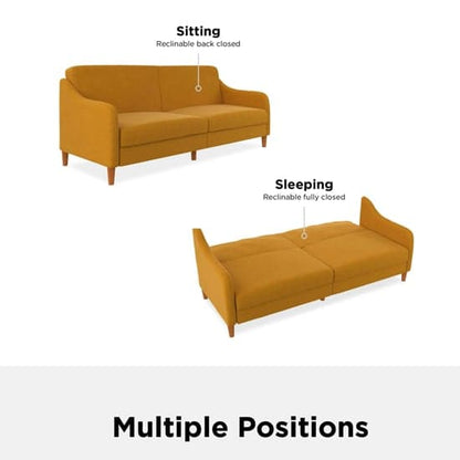 Jasper Linen Fabric Sofa Bed In Mustard With Wooden Legs