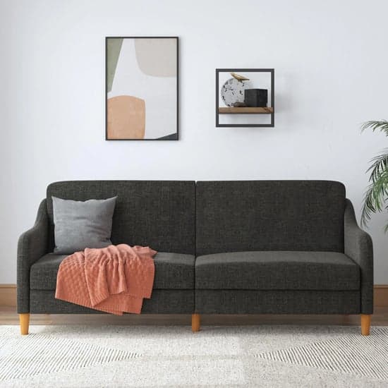 Jasper Linen Fabric Sofa Bed In Grey With Wooden Legs