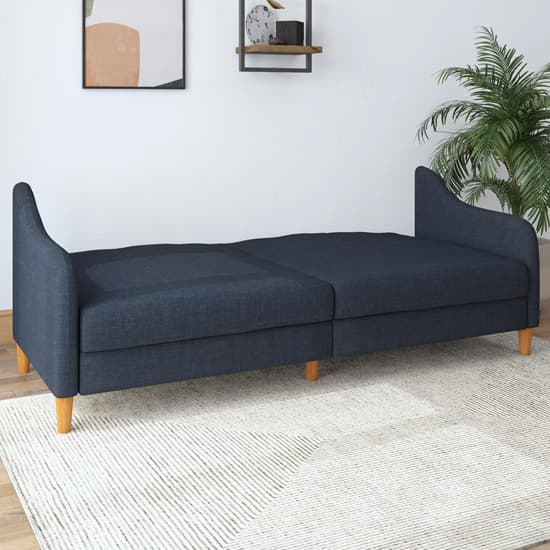 Jasper Linen Fabric Sofa Bed In Navy With Wooden Legs