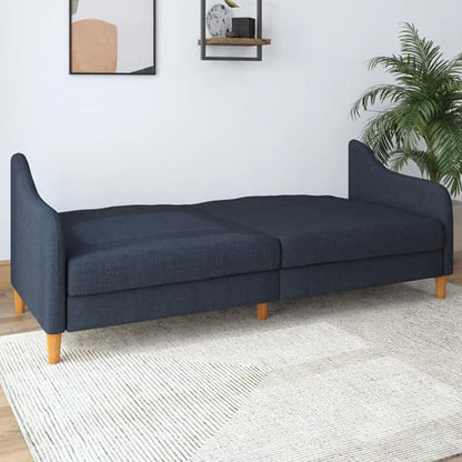 Jasper Linen Fabric Sofa Bed In Navy With Wooden Legs