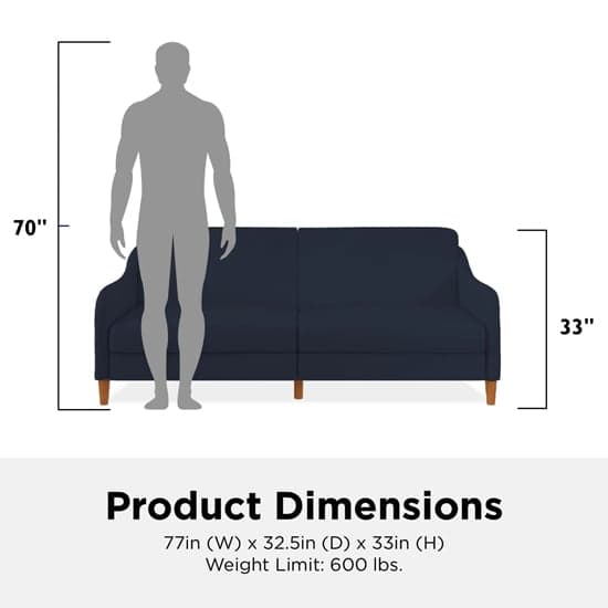 Jasper Linen Fabric Sofa Bed In Navy With Wooden Legs