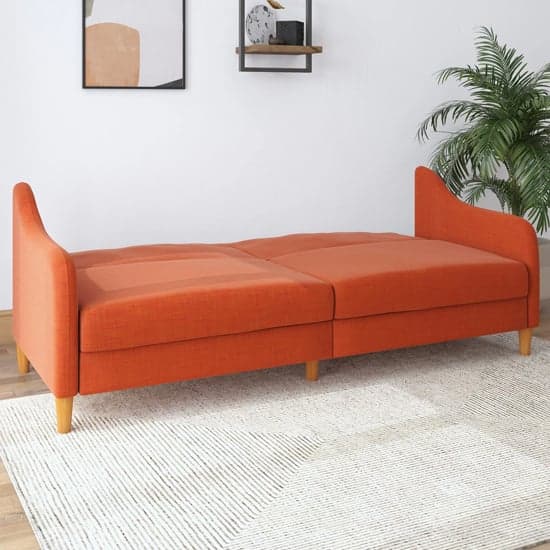 Jasper Linen Fabric Sofa Bed In Orange With Wooden Legs