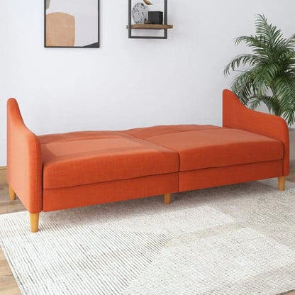 Jasper Linen Fabric Sofa Bed In Orange With Wooden Legs