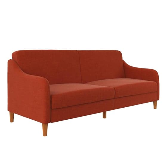Jasper Linen Fabric Sofa Bed In Orange With Wooden Legs
