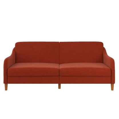 Jasper Linen Fabric Sofa Bed In Orange With Wooden Legs