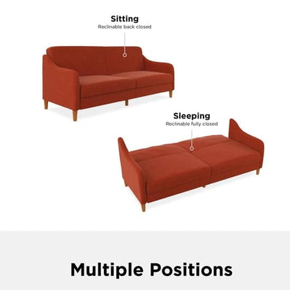 Jasper Linen Fabric Sofa Bed In Orange With Wooden Legs