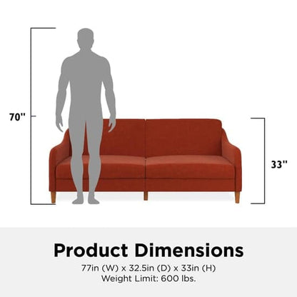 Jasper Linen Fabric Sofa Bed In Orange With Wooden Legs