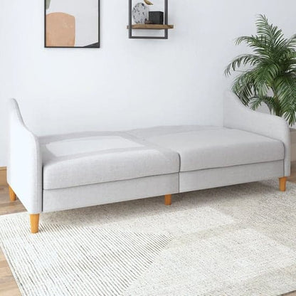 Jasper Linen Fabric Sofa Bed In Light Grey With Wooden Legs