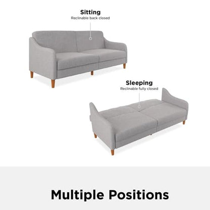 Jasper Linen Fabric Sofa Bed In Light Grey With Wooden Legs
