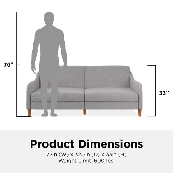 Jasper Linen Fabric Sofa Bed In Light Grey With Wooden Legs