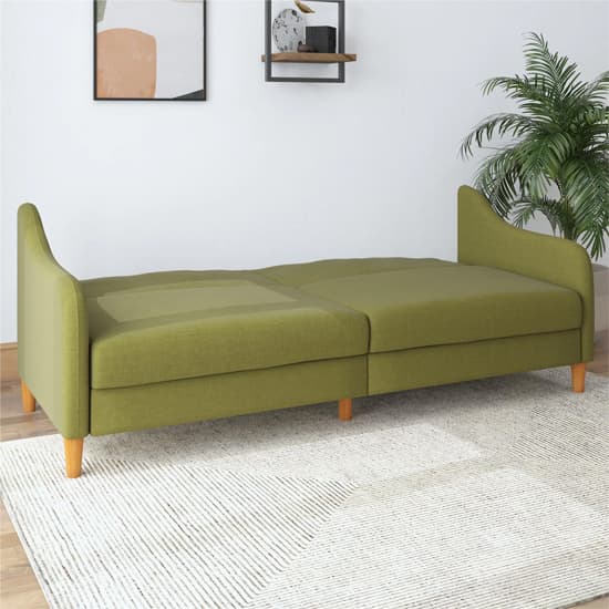Jasper Linen Fabric Sofa Bed In Green With Wooden Legs
