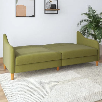 Jasper Linen Fabric Sofa Bed In Green With Wooden Legs