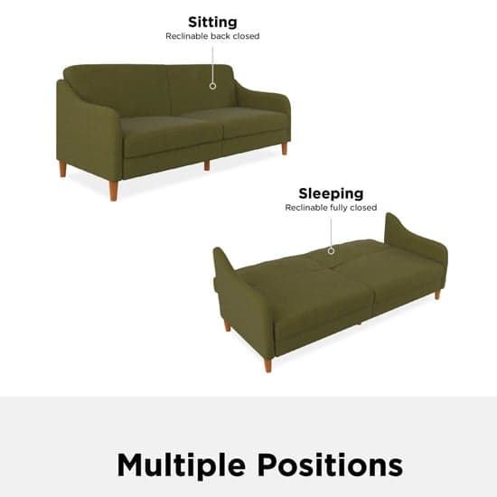 Jasper Linen Fabric Sofa Bed In Green With Wooden Legs