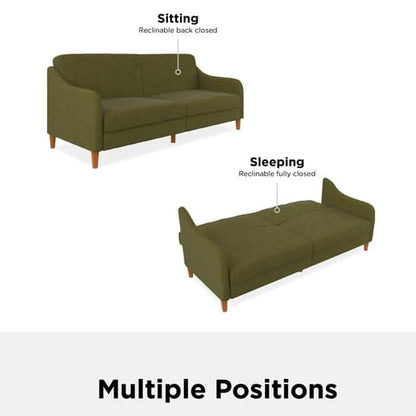 Jasper Linen Fabric Sofa Bed In Green With Wooden Legs