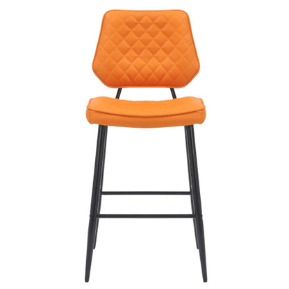 Garrick Orange Real Leather Bar Stools In Pair