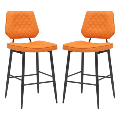 Garrick Orange Real Leather Bar Stools In Pair