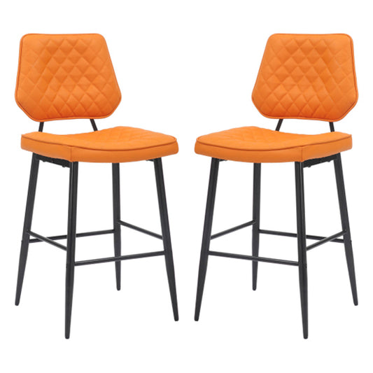 Garrick Orange Real Leather Bar Stools In Pair