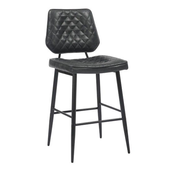 Garrick Black Real Leather Bar Stools In Pair