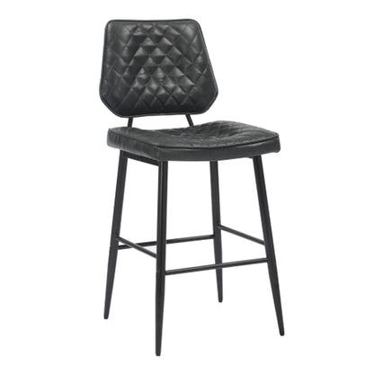 Garrick Black Real Leather Bar Stools In Pair