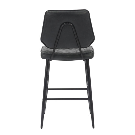 Garrick Black Real Leather Bar Stools In Pair