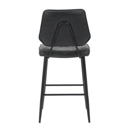 Garrick Black Real Leather Bar Stools In Pair