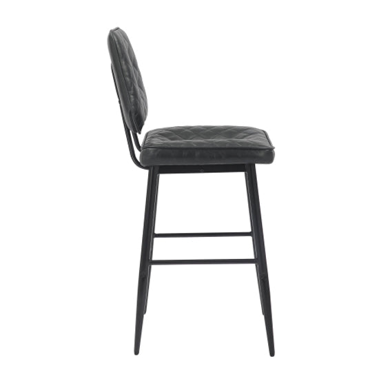 Garrick Black Real Leather Bar Stools In Pair